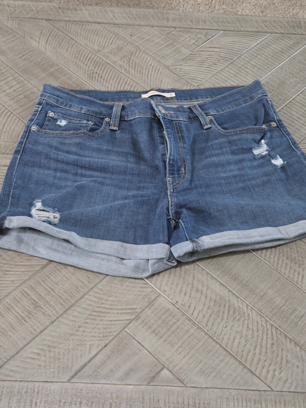 Levi's Rolled Cuff Distressed Denim Shorts - Blue